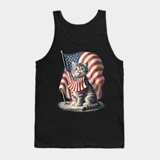 Memorial Day Cat 4th of July patriotic usa flag Tank Top